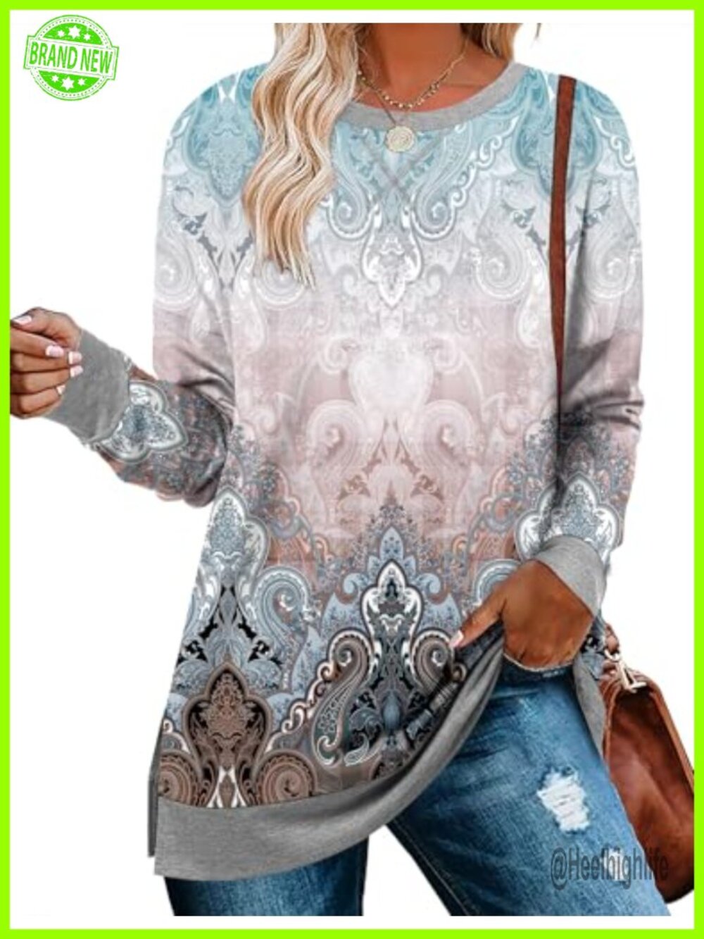 Women's Lightweight Tunic Sweatshirt Long Sleeve Drop Shoulder Pullover